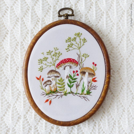 Mushroom Embroidery Kit, Needlecraft Kit, Embroidery Pattern