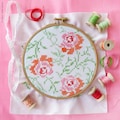 Orange & Pink Roses - Embroidery Art Kit ,Beginner cross stitch, Craft Kit, Easter Embroidery Gift, Wall Art Embroidery, Gift for Crafters product logo