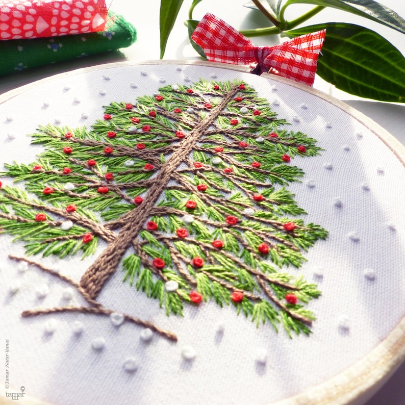 Kerstboom Hand Borduurpakket Winter Kerst Borduren, Kerst Diy Kit, Diy Cadeau, Kerst Hoop Kunst, Kerst Decor Borduren afbeelding 8