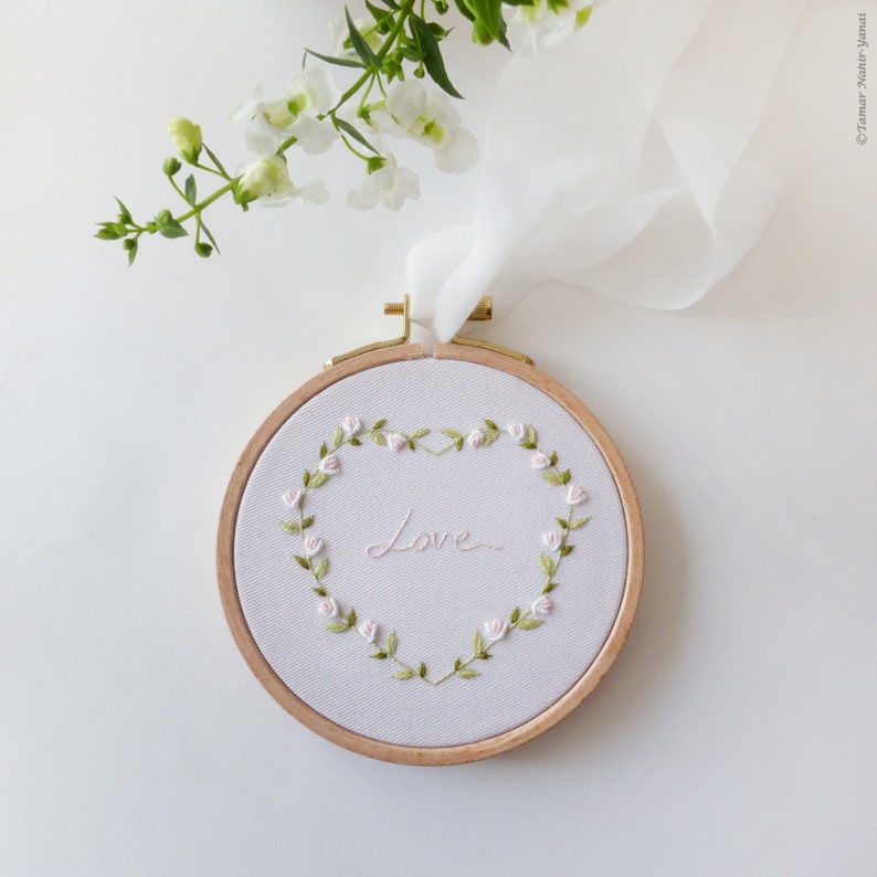 LOVE Valentine's day, Wedding Embroidery Hoop, DIY Embroidery, Craft ideas, Gift for Valentines Day, bullion stitch image 3
