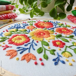 Colorful Flowers Hand Embroidery Kit, Embroidery Pattern, Embroidery Art, Hoop Art,Craft Kit,Broderie,Modern Embroidery,Advanced image 5