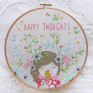 Happy Thoughts Christmas gifts for her, Inspirational artwork, Embroidery Kit, Modern hand embroidery, Craft kit, Embroidery hoop art image 3