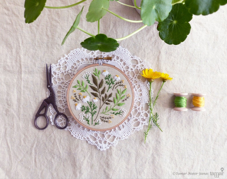 Green Leaves Green flowers, Embroidery kit, Christmas gift idea, Christmas gift coworker, Embroidery Hoop Art, Diy Kit, Tamar Nahir image 5