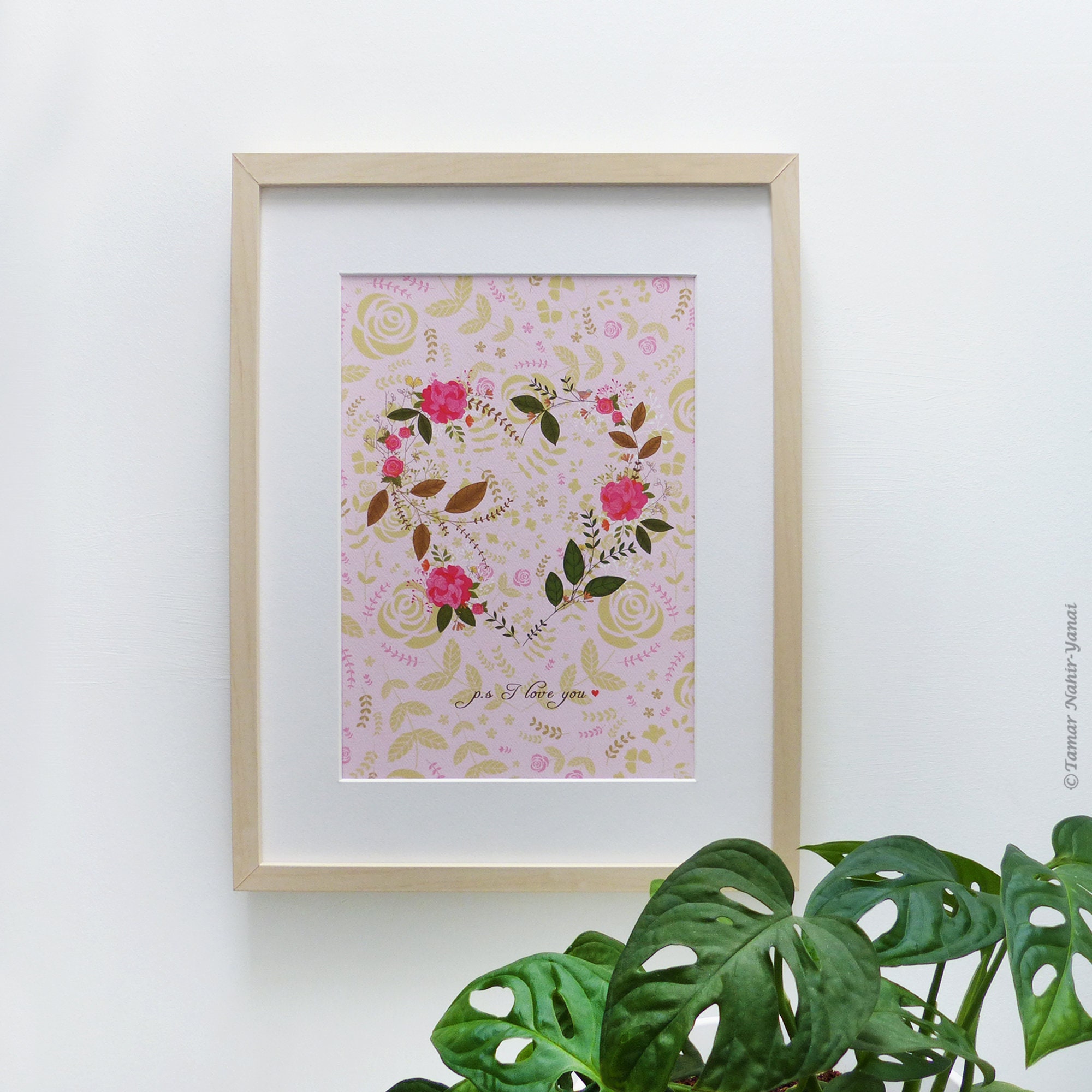 Flower Heart Wall art print Room decor Illustration art Etsy