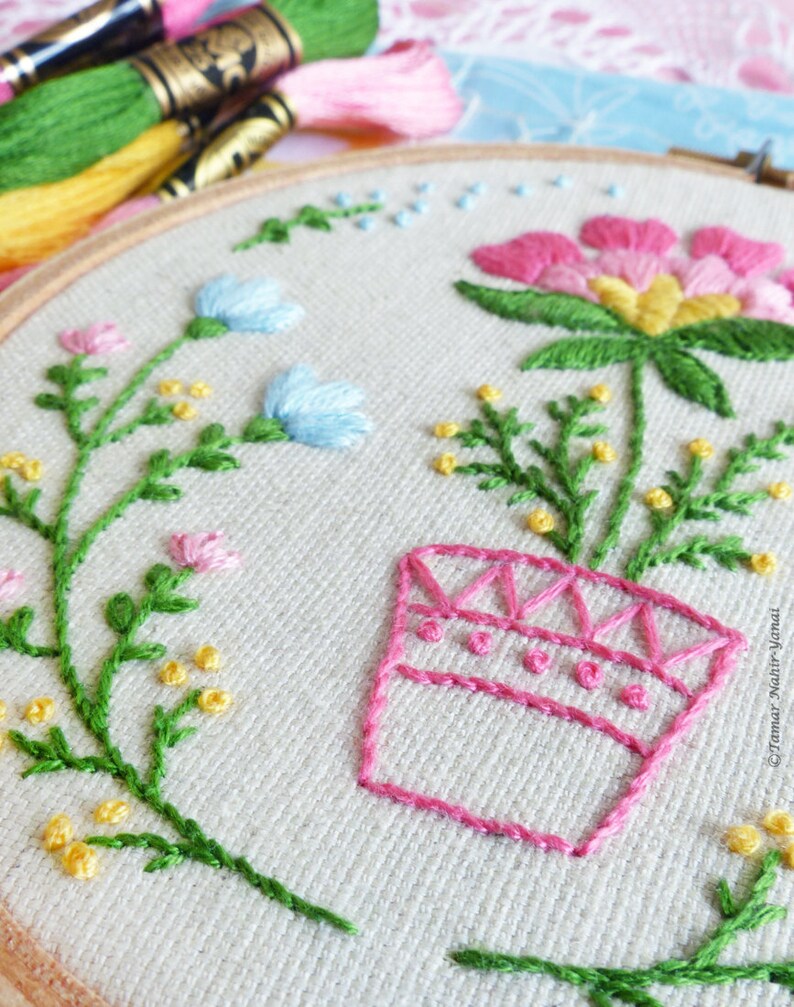 Hand Embroidery Kit Embroidery Hoop Art Wall Art Flowerpot Etsy