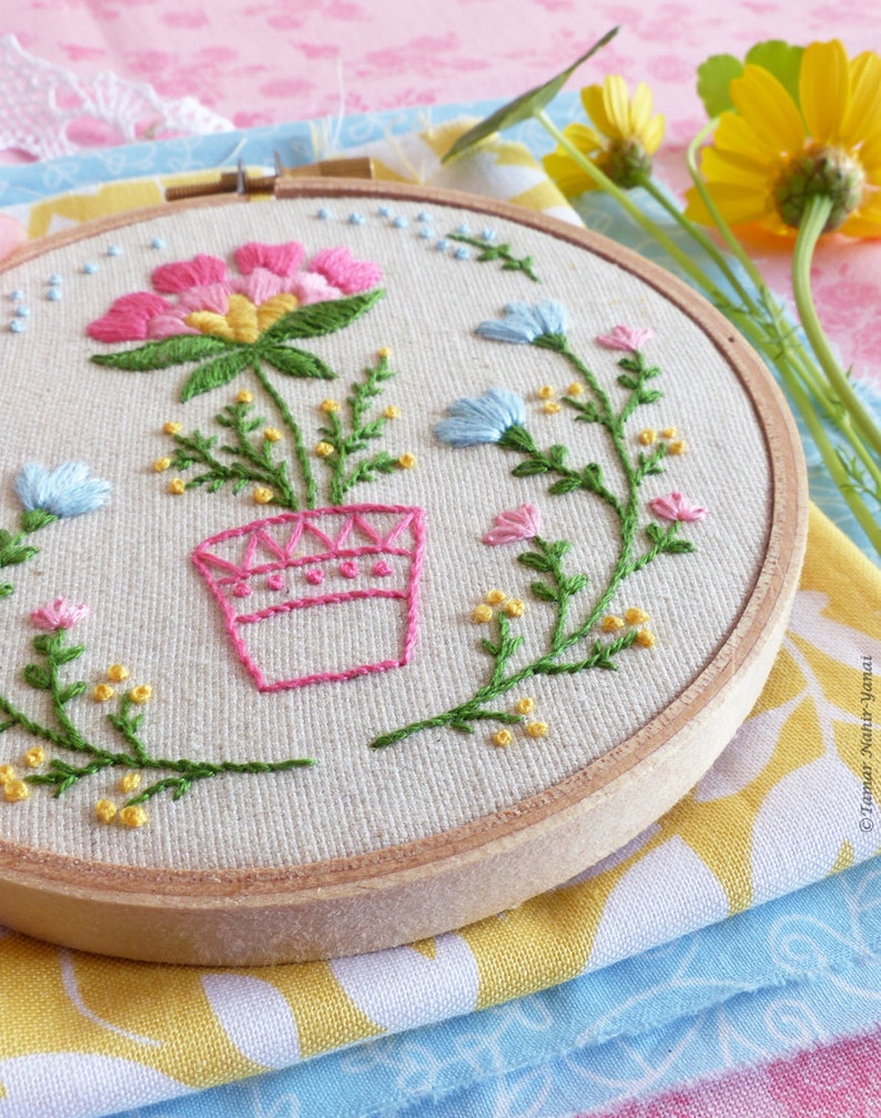Hand Embroidery Kit Embroidery Hoop Art Wall Art Flowerpot Etsy
