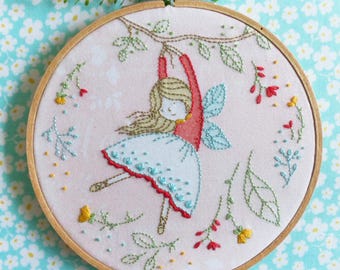 Flying Fairy - Embroidery Kit, Hand embroidery, Fairy nursery, Christmas gift for her, Girl gift ideas, Craft kits girls, Hoop art, Diy kit