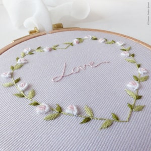 LOVE Valentine's day, Wedding Embroidery Hoop, DIY Embroidery, Craft ideas, Gift for Valentines Day, bullion stitch image 7