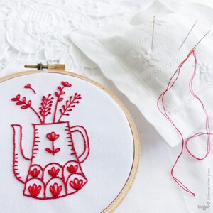 Red Vase Redwork embroidery, Embroidery kit beginner, Christmas embroidery, Embroidery hoop art, Christmas gift for her, Redwork patterns image 3