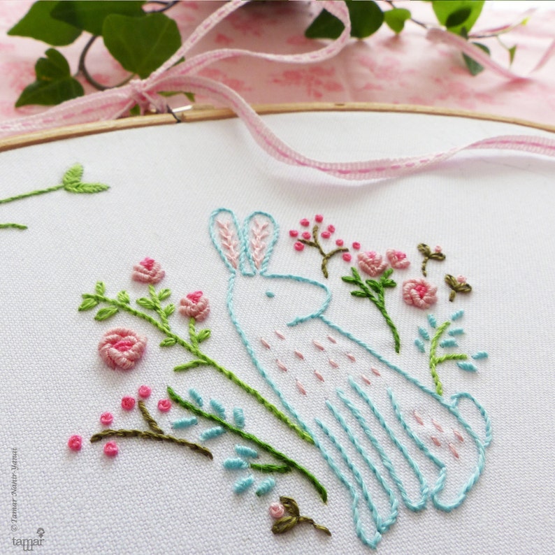 Easter Bunny Easter bunny Embroidery Kit, Floral Spring Embroidery, Easter bunny decor, Easter wall art image 2