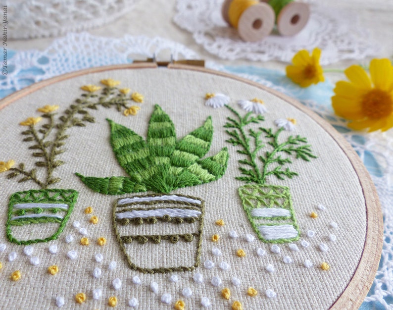 Houseplants Embroidery art, Christmas decoration, Craft kit, Embroidery kit, Diy kit, Diy embroidery kit, Kit broderie, Tamar Nahir image 2