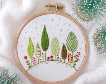 Christmas Forest - Christmas gift, Christmas ornament, Winter embroidery, Embroidery kit, Christmas tree ornament,Holiday decor,Tamar Nahir