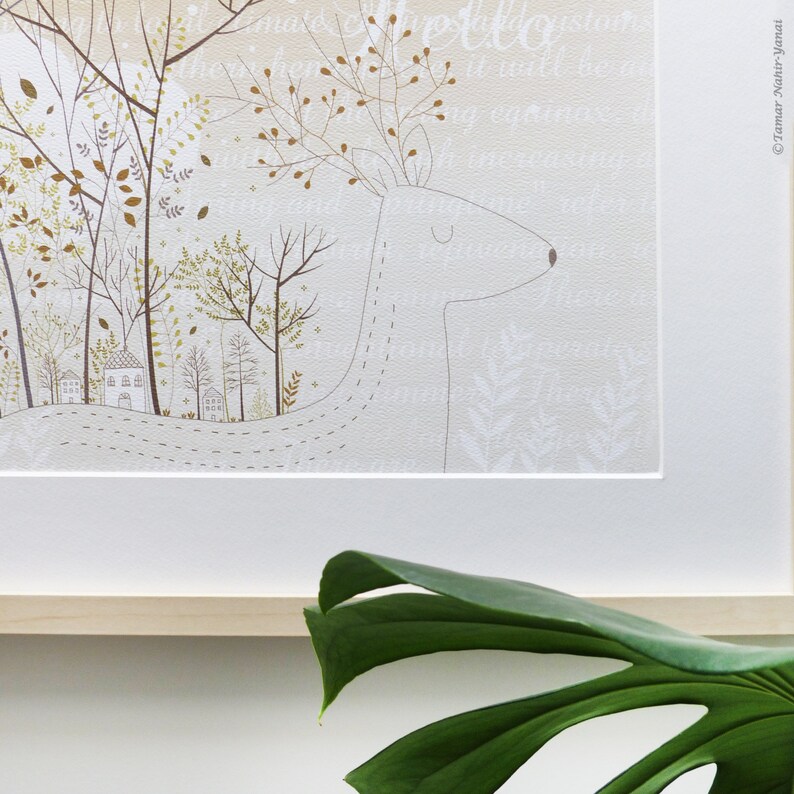 Prints Illustrations Gold & Gray Deer Wall Hangings Wall Etsy