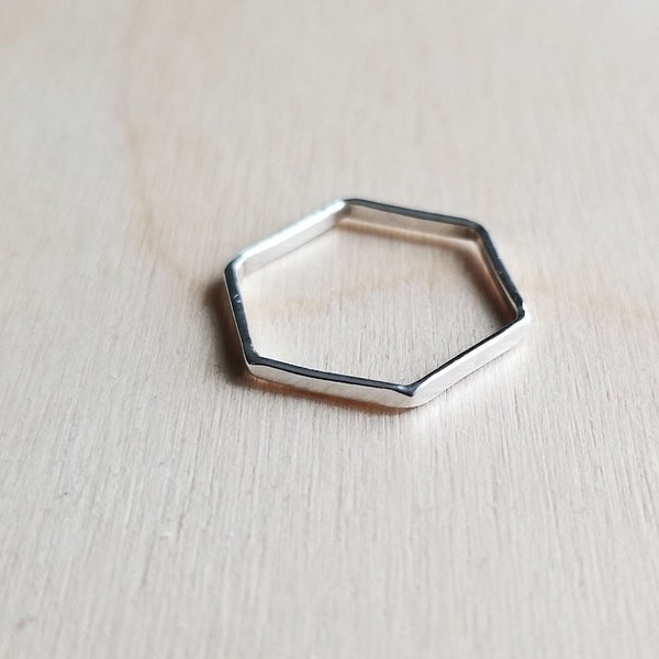 Silver Hexagon Stacking Ring. Geometric Stack Ring. Hypoallergenic Ring. Modern Silver Fidget Ring. Silver Polygon Ring. Math Nerd Ring.