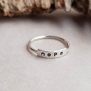 Silver Nope Ring. Little Word Ring. Dainty Nope Ring. Little Letter Ring. Small Word Ring. Say What You Mean Ring. Everyday Ring. Daily Wear