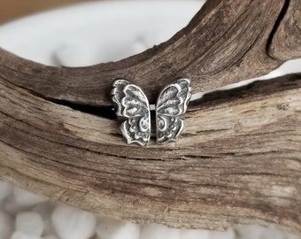 Butterfly Wing Earrings. Silver Butterfly Earrings. Hand Forged Wing Earrings. Recycled Silver Stud Earrings. Lightweight Everyday Earrings.