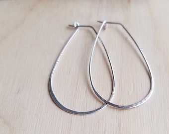 Teardrop Hoop Earrings. Long Hoop Earrings. Oval Hoop Earrings. Elongated Hoops. Silver Hoop Earrings. Lightweight Minimal Earrings.