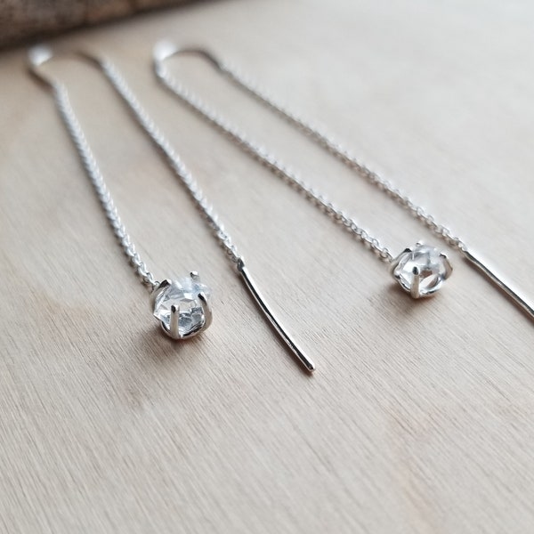 Herkimer Diamond Threader Earrings. Silver Threader Earrings. Chain Earrings. Gemstone Earrings. Simple Accessories. Minimalist Jewelry.