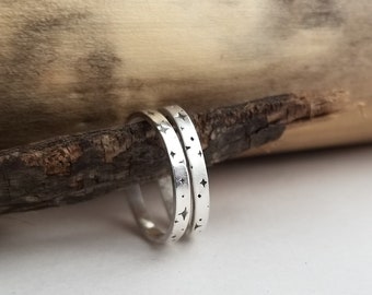 Celestial Ring. Silver Star Band. Stacking Ring. Silver Celestial Jewelry. Stellar Silver Ring. Astrological Jewelry. Everyday Jewelry.