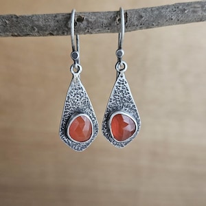 Carnelian Earrings. Orange Gemstone. Silver Dangle Gemstone Earrings. Pendant Earrings. Recycled Argentium Silver. Lightweight Everyday