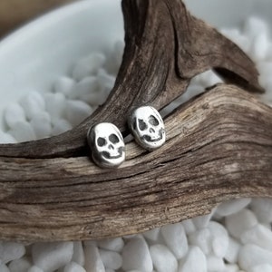 Dainty Skull Stud Earrings. Argentium Sterling Silver Skulls. Recycled Silver Stud Earrings. Halloween Earrings. Spooky Jewelry. Hand forged image 8