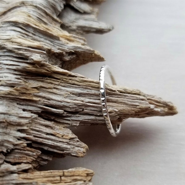 Birch Bark Stacking Ring. Textured Silver Stackable Ring. Modern Minimalist Everyday Jewelry. Hammered Silver Ring. Rustic Stacking Ring.