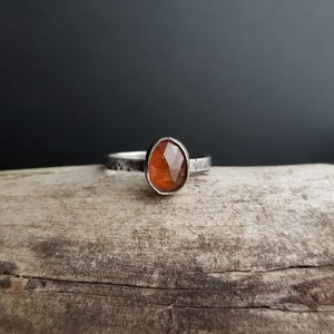 Orange Kyanite Ring. Orange Gemstone Ring. Rosecut Orange Kyanite. Solitaire Ring. Speckled Silver Band. Simple Everyday Jewelry.