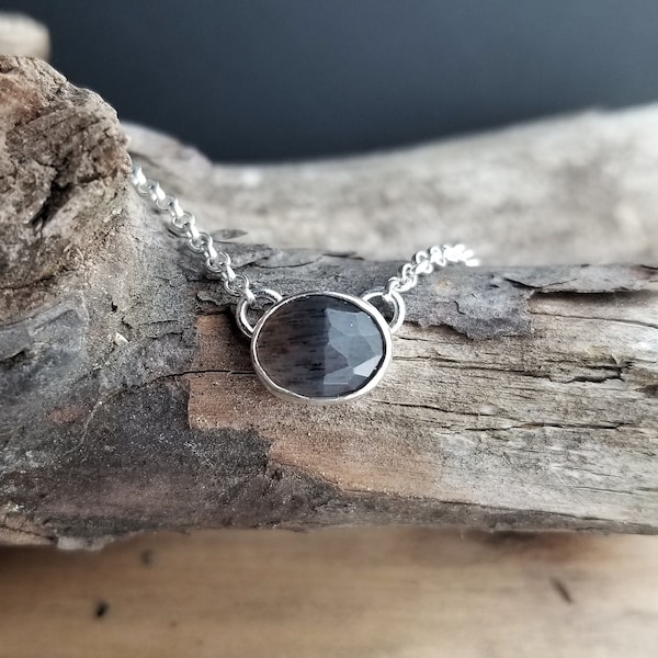 Black Fire Moonstone Necklace. Golden Black Moonstone Pendant Necklace. Moonstone Jewelry. Everyday Necklace. June Birthstone Necklace.