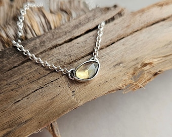 Tiny Yellow Tourmaline Necklace. Floating Gemstone Necklace. Tourmaline Pendant Necklace. October Birthstone Necklace. Dainty Necklace.