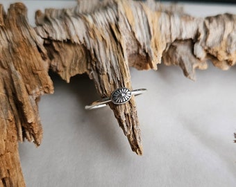 Dainty Concho Stacking Ring. Recycled Silver Solitaire Ring. Oval Concho Stacking Ring. Stackable Fidget Ring. Little Silver Floral Ring.