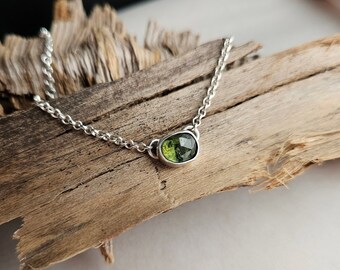 Tiny Green Tourmaline Necklace. Floating Gemstone Necklace. Bio Tourmaline Pendant Necklace. October Birthstone Necklace. Dainty Necklace.