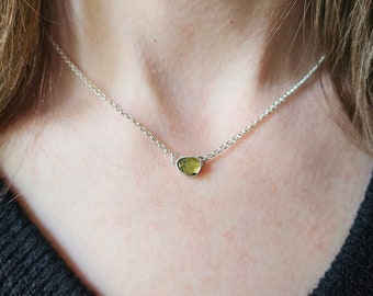 Tiny Yellow Tourmaline Necklace. Floating Gemstone Necklace. Bio Tourmaline Pendant Necklace. October Birthstone Necklace. Dainty Necklace.