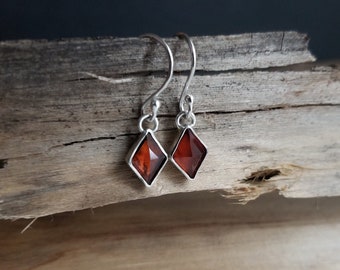 Hessonite Garnet Earrings. Garnet Dangle Earrings. Argentium Sterling Silver Earrings. January Birthstone Jewelry. Simple Everyday Jewelry.