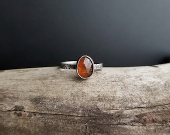 Orange Kyanite Ring. Orange Gemstone Ring. Rosecut Orange Kyanite. Solitaire Ring. Speckled Silver Band. Simple Everyday Jewelry.