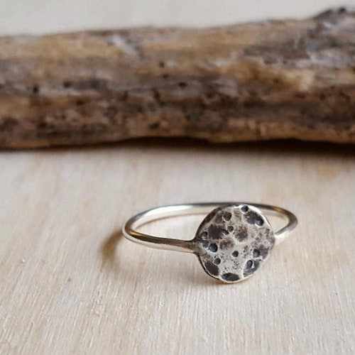 Full Moon Ring. Oxidized Silver Moon Phase Ring. Lunar Face - Etsy