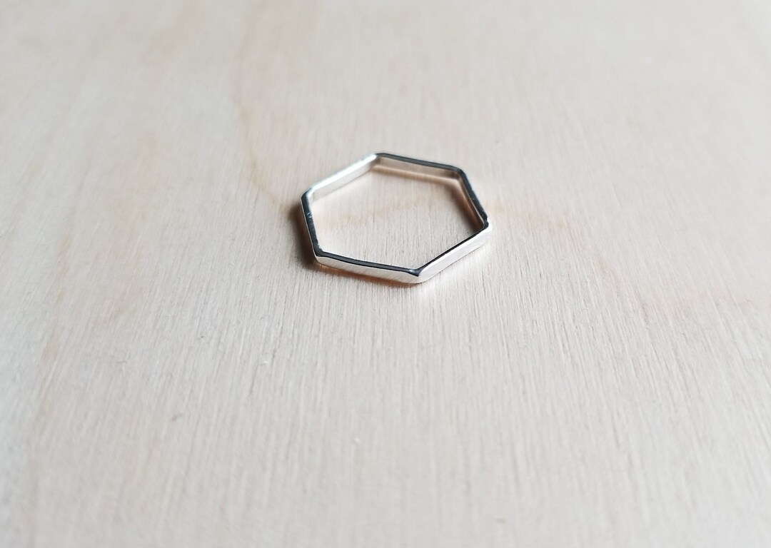 Silver Hexagon Stacking Ring. Geometric Stack Ring. Hypoallergenic Ring ...