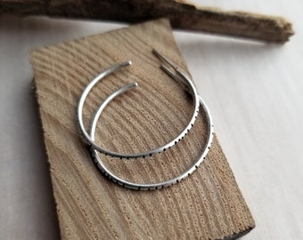 Birch Bark Hoop Earrings. Silver Birch Hoops. Lined Hoop Earrings. Everyday Earrings.