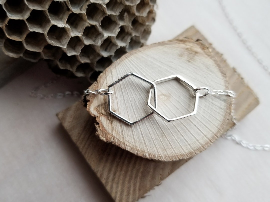 Interlocking Hexagon Necklace. Silver Hexagon Pendant. Etsy