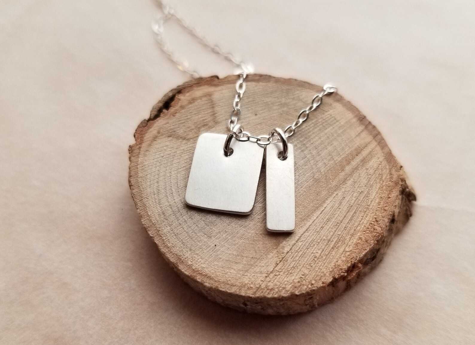 Thick and Thin Necklace. Matte Silver Tag Necklace. Tag Etsy