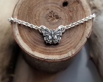 Floating Butterfly Necklace. Silver Butterfly Charm Necklace. Recycled Argentium Sterling Silver Pendant. Dainty Everyday Necklace.