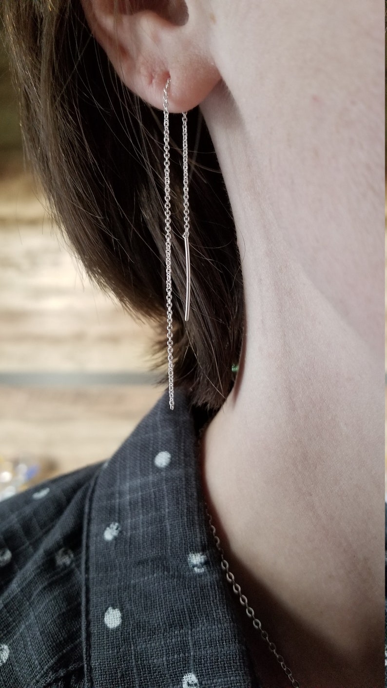 Sterling Threader Earrings. Chain Threader Earrings. Silver Etsy