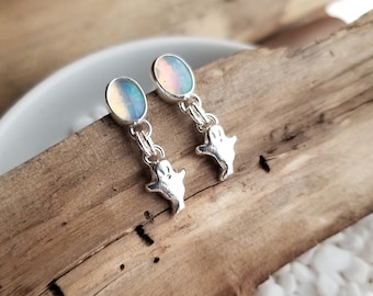 Opal Ghost Earrings. Ethiopian Opal Earrings. Recycled Silver Ghost Earrings. October Birthstone Earrings. Halloween Earrings. Silver Studs
