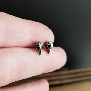 Tiny Owl Skull Stud Earrings. Dainty Bird Skull Earrings. Everyday Jewelry. Sterling Silver Studs. Silver Skull Studs. Lightweight Studs image 4