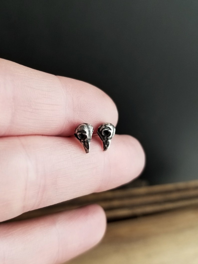 Tiny Owl Skull Stud Earrings. Dainty Bird Skull Earrings. Everyday Jewelry. Sterling Silver Studs. Silver Skull Studs. Lightweight Studs image 4