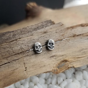 Dainty Skull Stud Earrings. Argentium Sterling Silver Skulls. Recycled Silver Stud Earrings. Halloween Earrings. Spooky Jewelry. Hand forged image 7