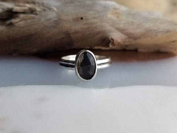 Black Fire Moonstone Ring. Golden Black Moonstone Ring. June
