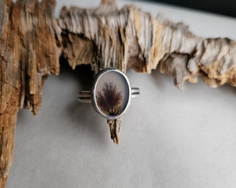 Dendritic Agate Ring. Size 8 Ring. Double Band Ring. Sterling Silver. Argentium Silver. Floral Ring. Statement Ring. Everyday Jewelry.