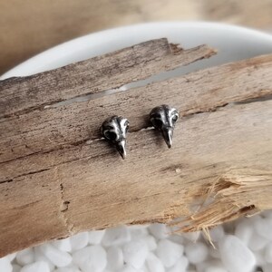 Tiny Owl Skull Stud Earrings. Dainty Bird Skull Earrings. Everyday Jewelry. Sterling Silver Studs. Silver Skull Studs. Lightweight Studs image 2