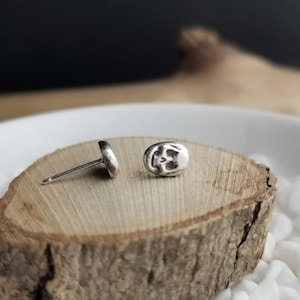 Dainty Skull Stud Earrings. Argentium Sterling Silver Skulls. Recycled Silver Stud Earrings. Halloween Earrings. Spooky Jewelry. Hand forged image 6