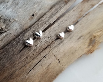 Silver Heart Studs. Argentium Silver Heart Earrings. Recycled Silver Stud Earrings. Simple Everyday Jewelry. Dainty Lightweight Earrings.